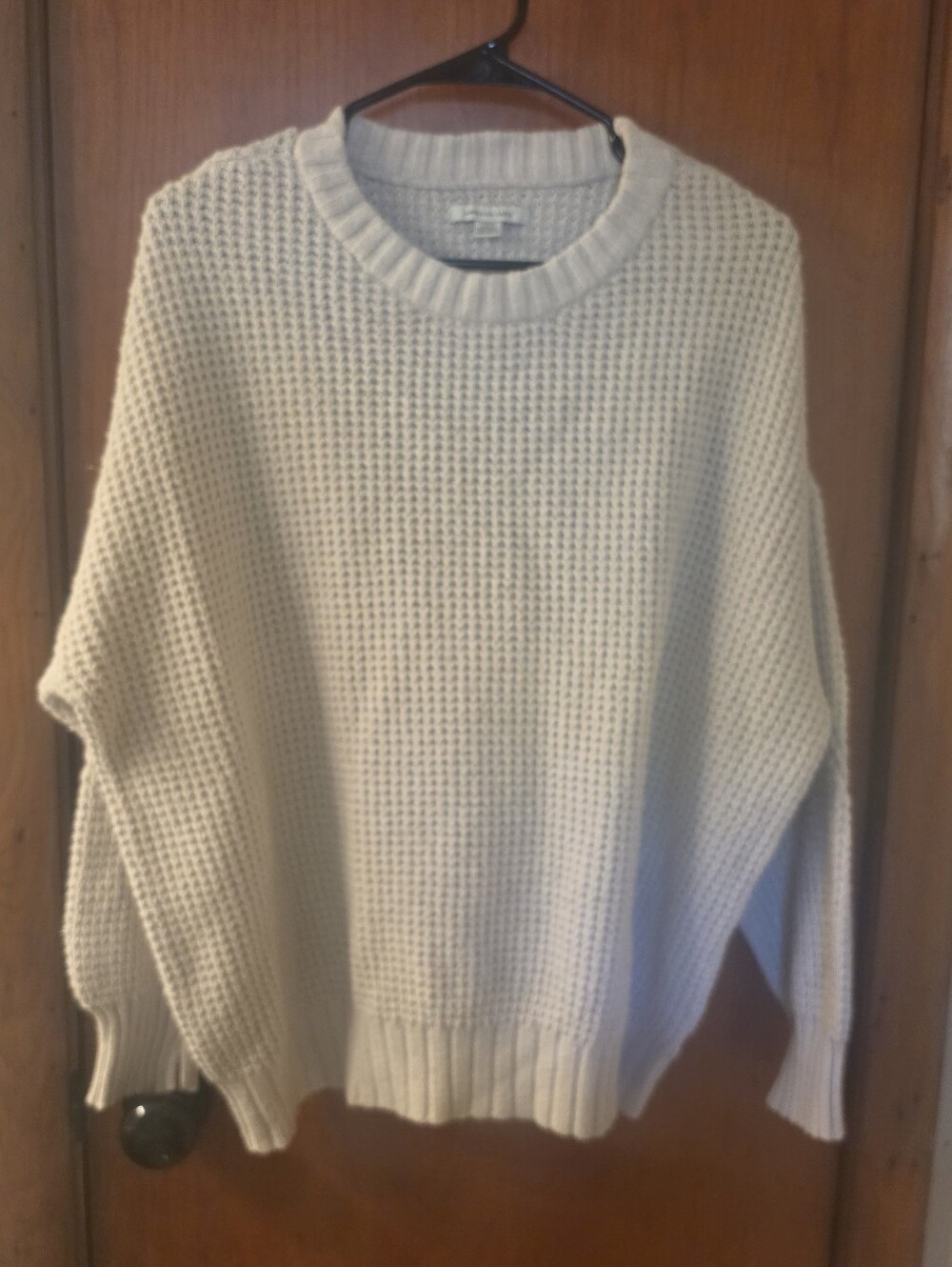 American Eagle Outfitters Cream Waffle-Knit Crewneck Sweater